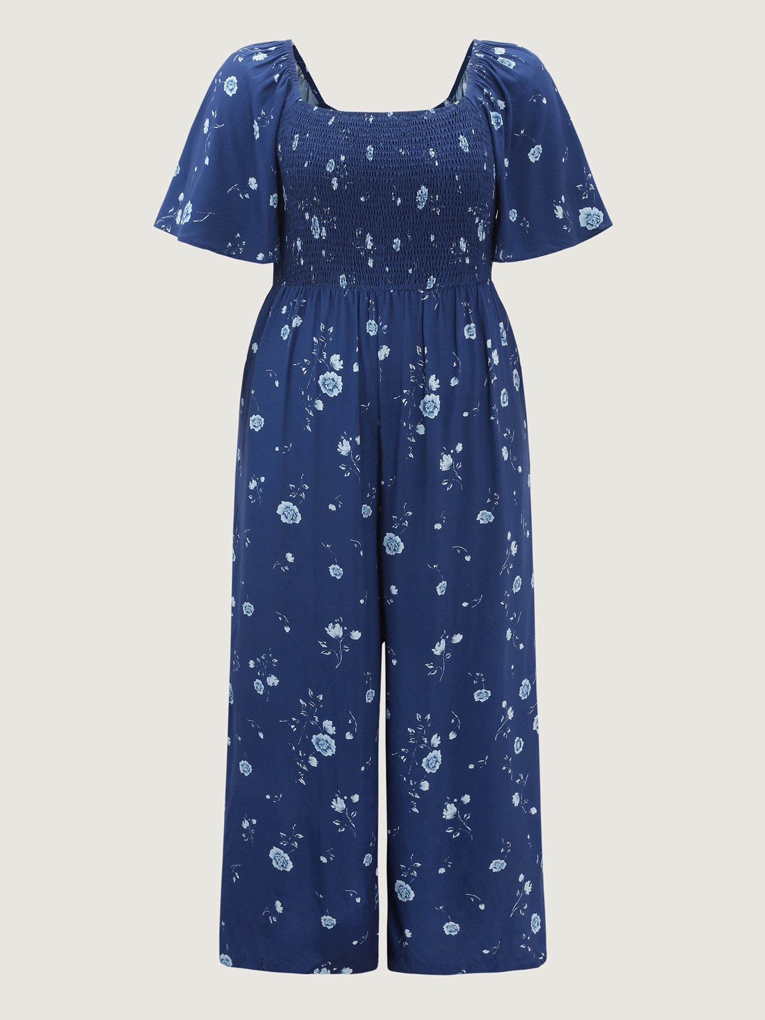 Breezy Floral Print Shirred Bodice Jumpsuit