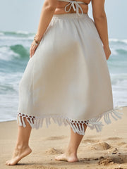 Linen Wrap Fringe Hem Maxi Skirt