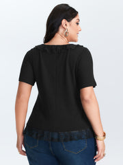 Ruffled Lace Textured Curvy Hem Jersey Top