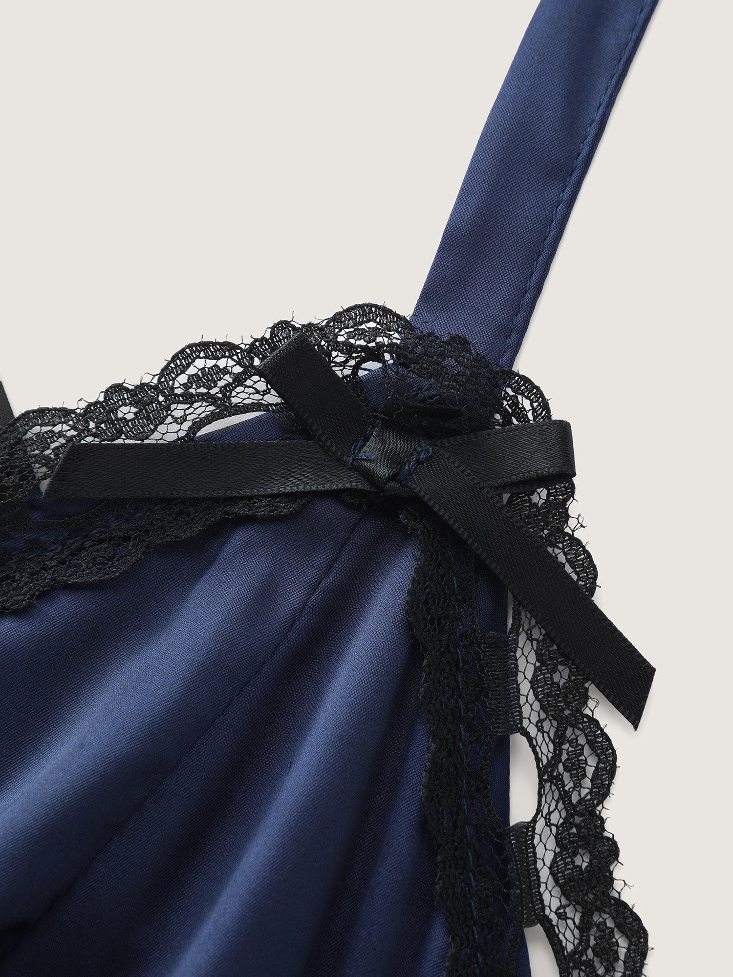 Satin Lace Trim Plunging Neckline Nightgown