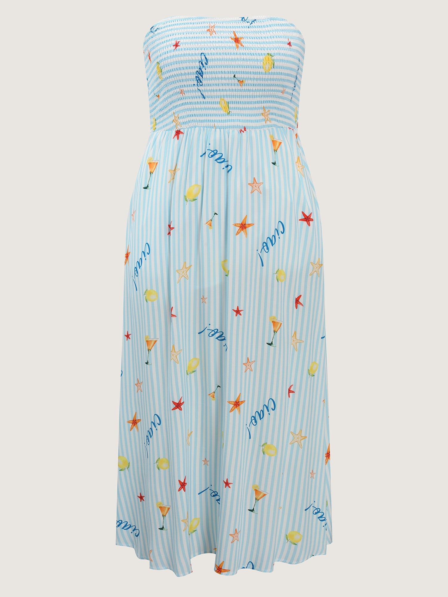 Playful Striped Print Shirred Maxi Dress