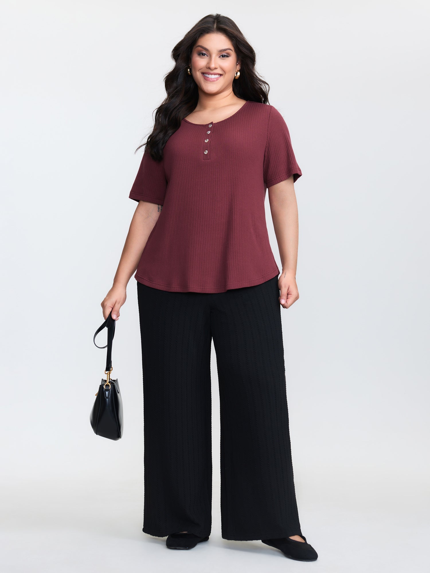 Button Placket Stretchy T-Shirt