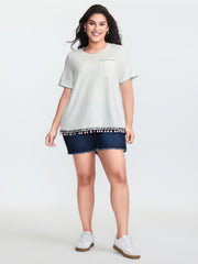 Cotton Stretchy Colorful Tassels Round Neck T-Shirt