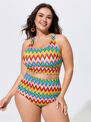 Wavy Colorful Textured Triple Strap Swim Top