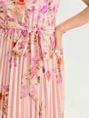 Floral Print Pleated Skirt Midi Dress
