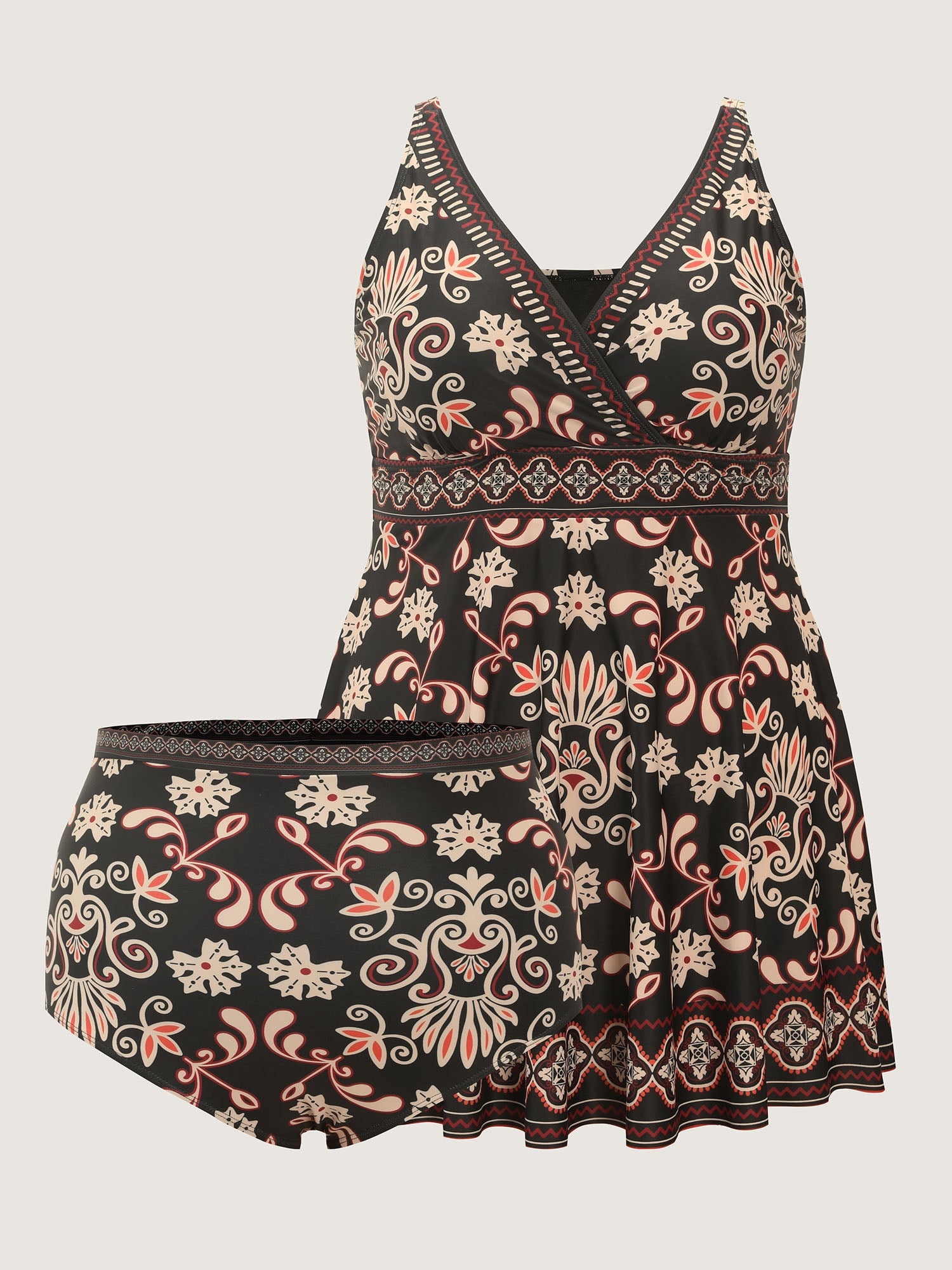 Boho Floral Print Surplice Swim Dress