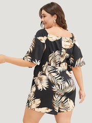 Tropical Print Pocket Square Neck Romper