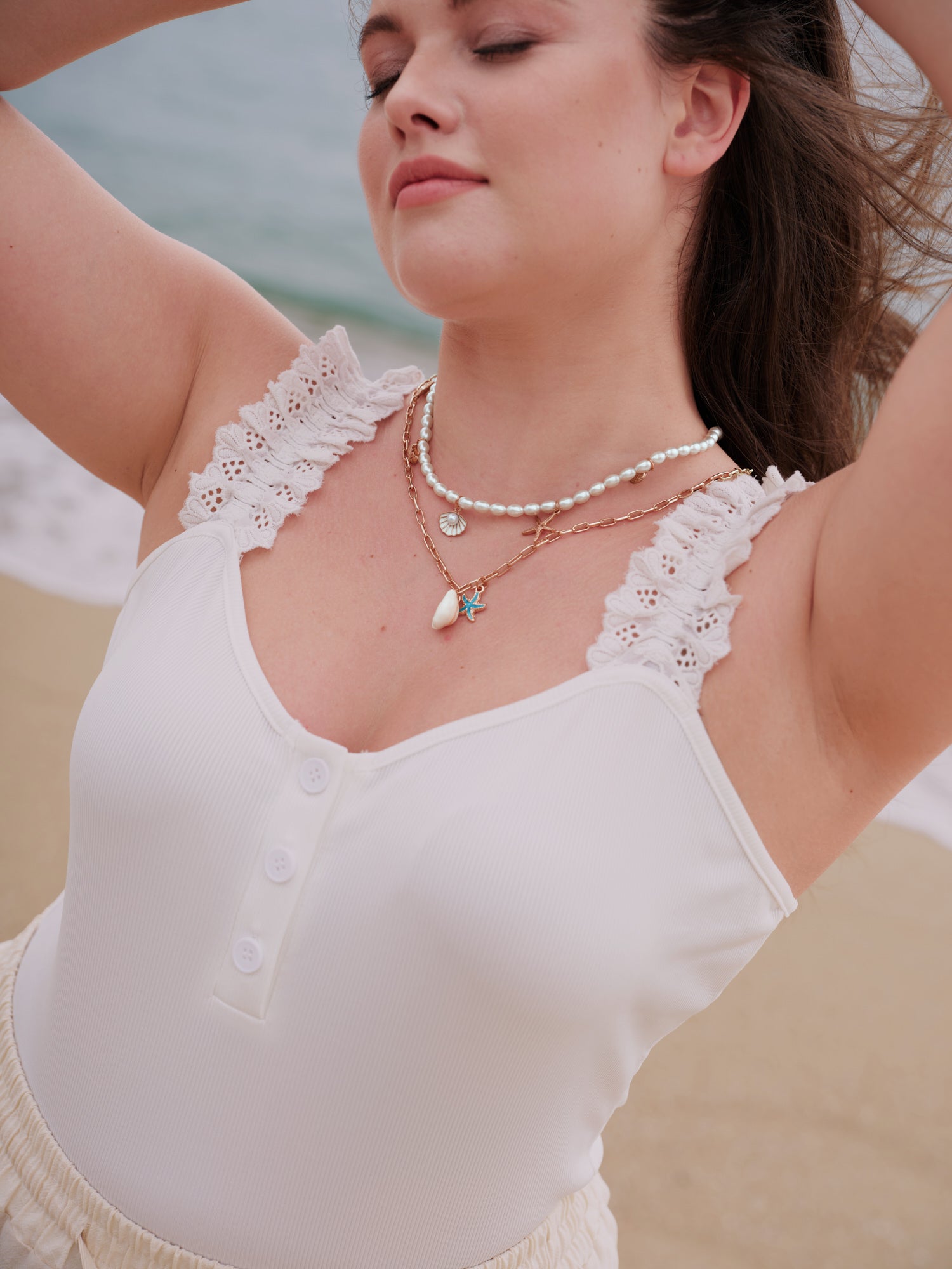 Layered Chain & Pearl Ocean Charm Necklace