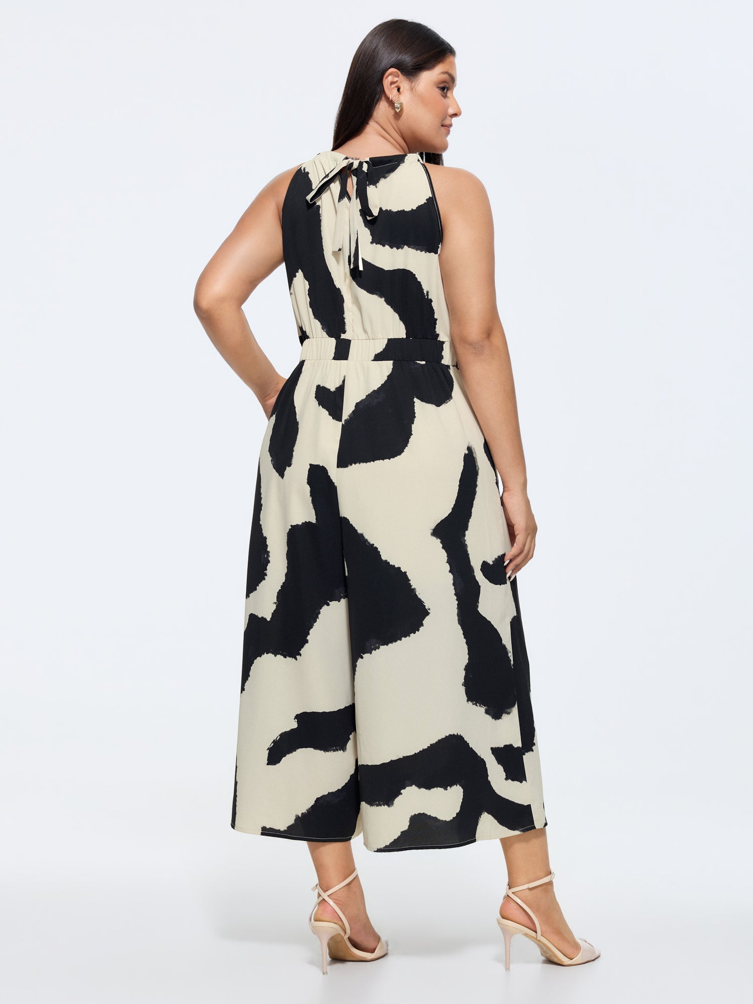 Abstract Floral Print Halter Neckline Jumpsuit