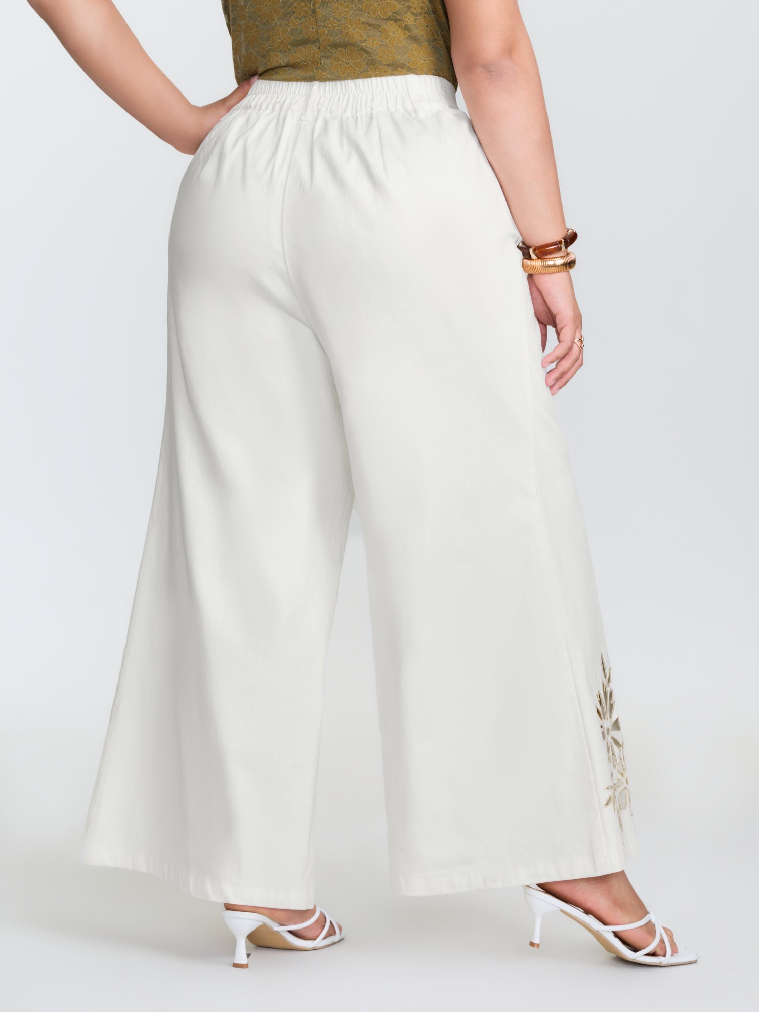 Cotton Floral Cutwork Embroidered Hem Pants