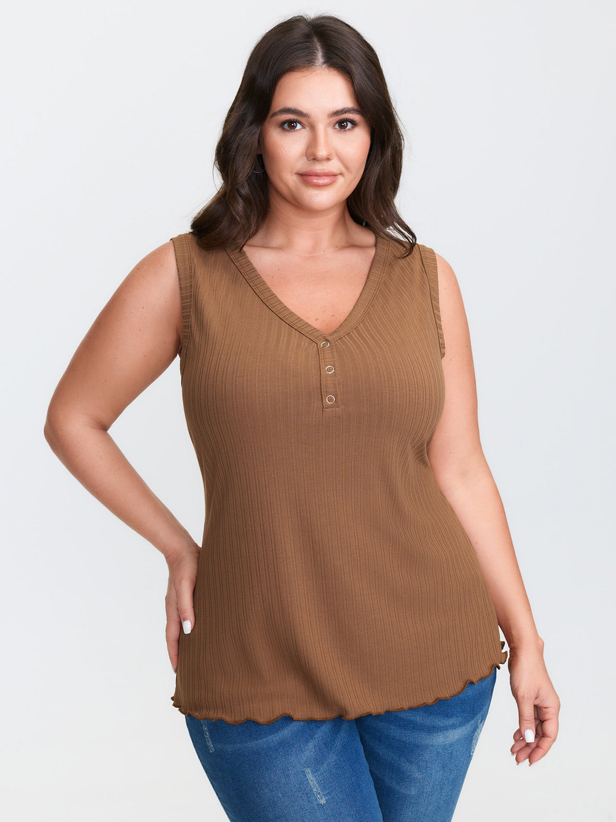 Stretchy Ribbed V-Neck Fitted Tank Top