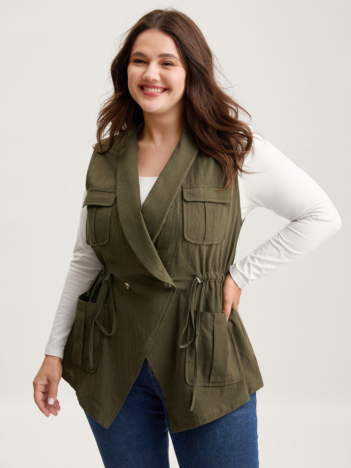 Cotton Waist Defining Drawstring Pocket Vest