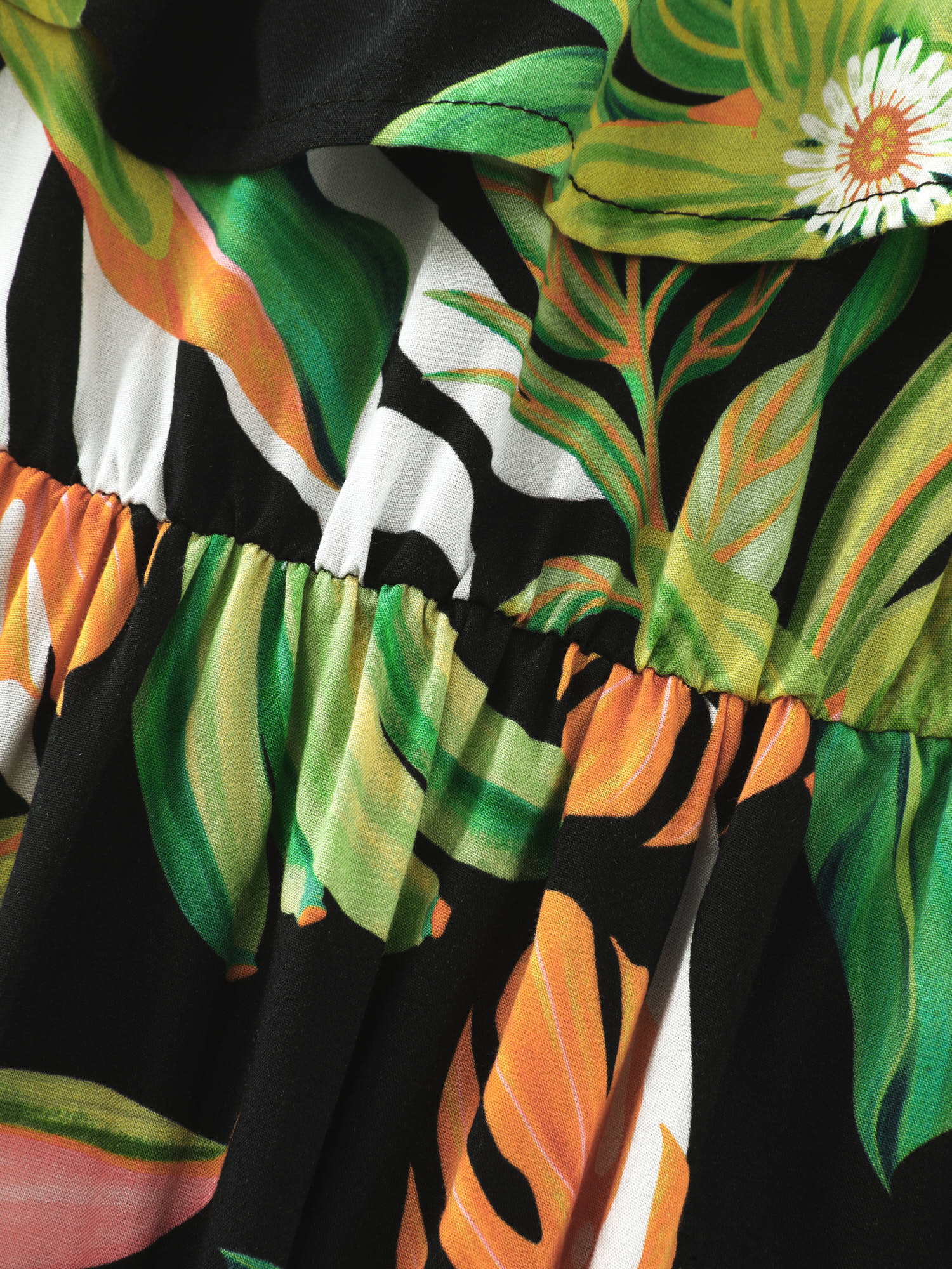 Tropical Print Cold-Shoulder Maxi Dress