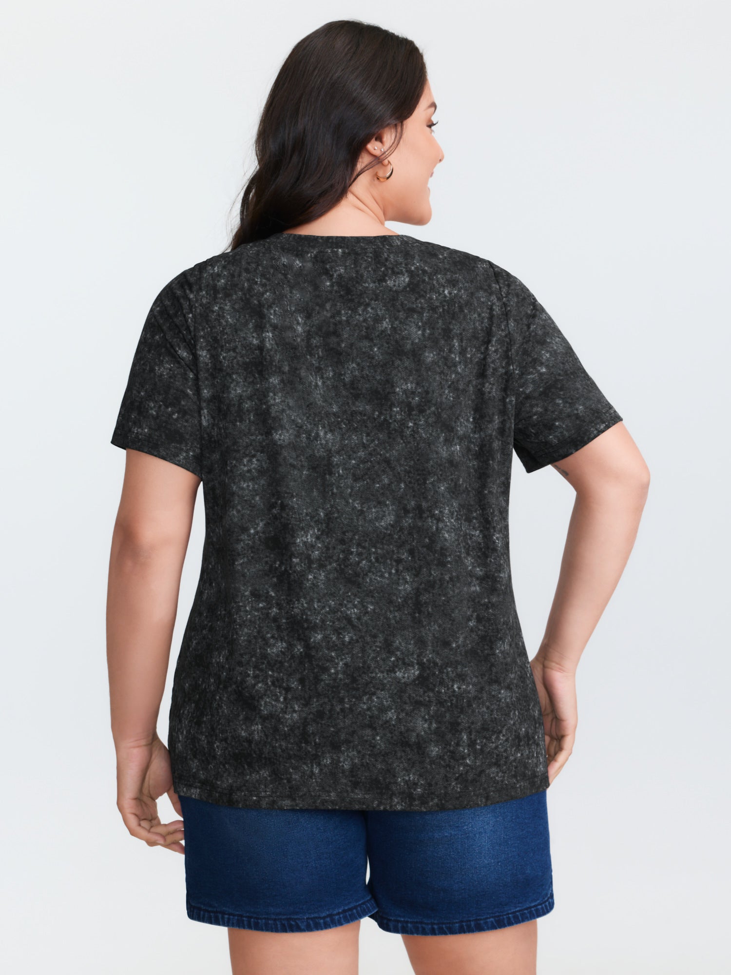 Stretchy Floral Motif Round Neck T-Shirt