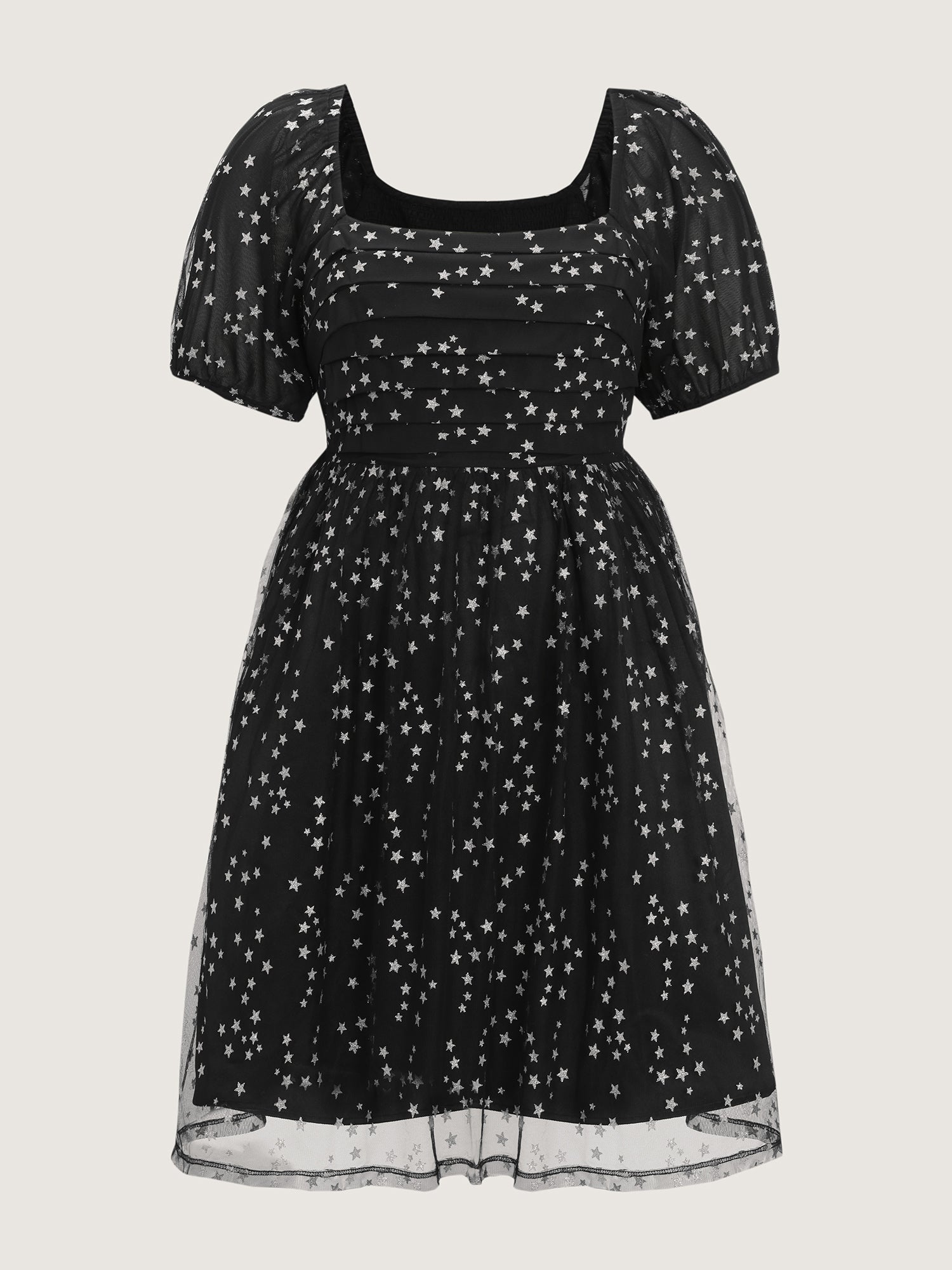 Star Moon Mesh Sequin Fit And Flare Mini Dress