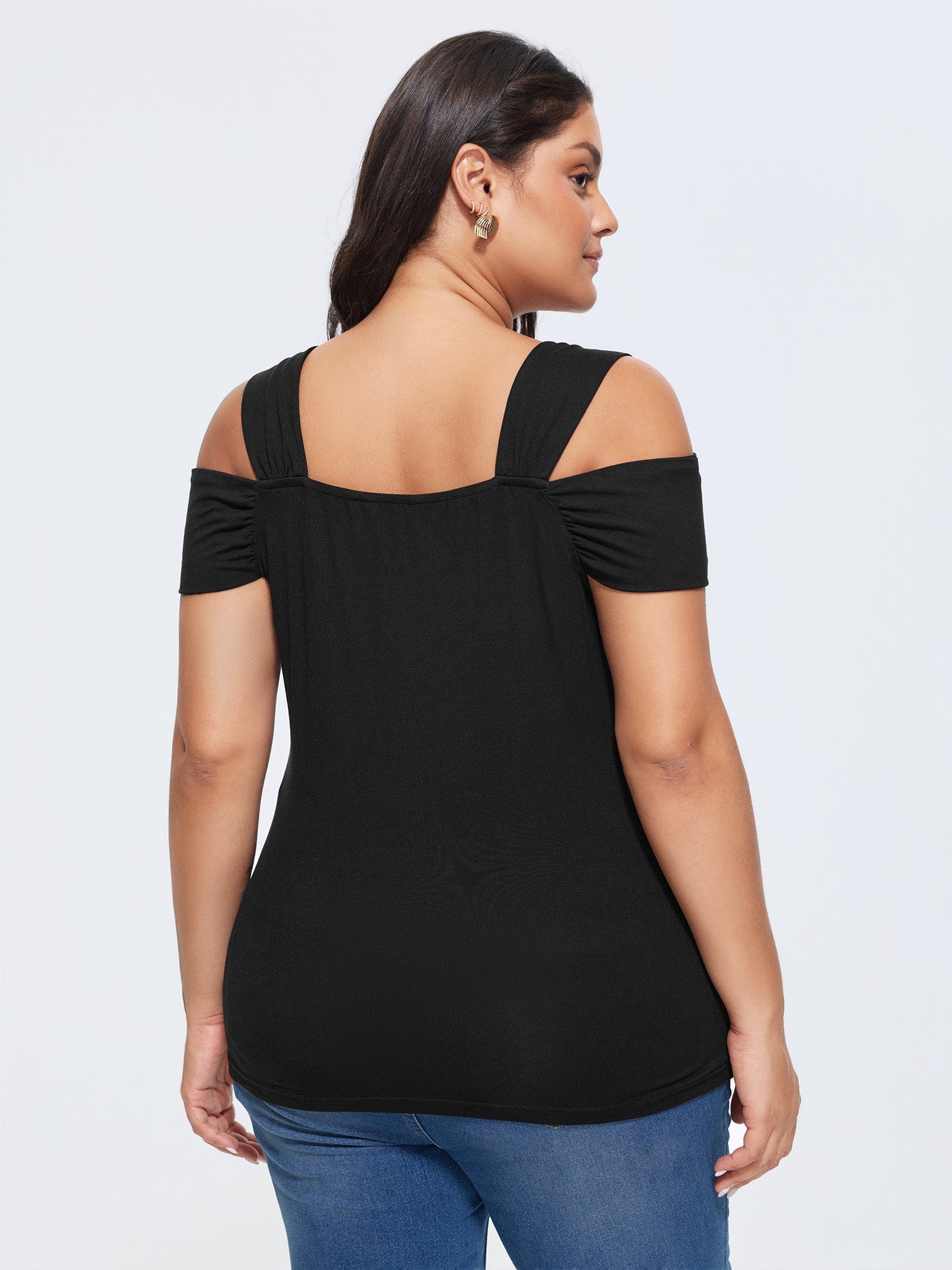 Elegant Stretchy Cold-Shoulder Plain Top