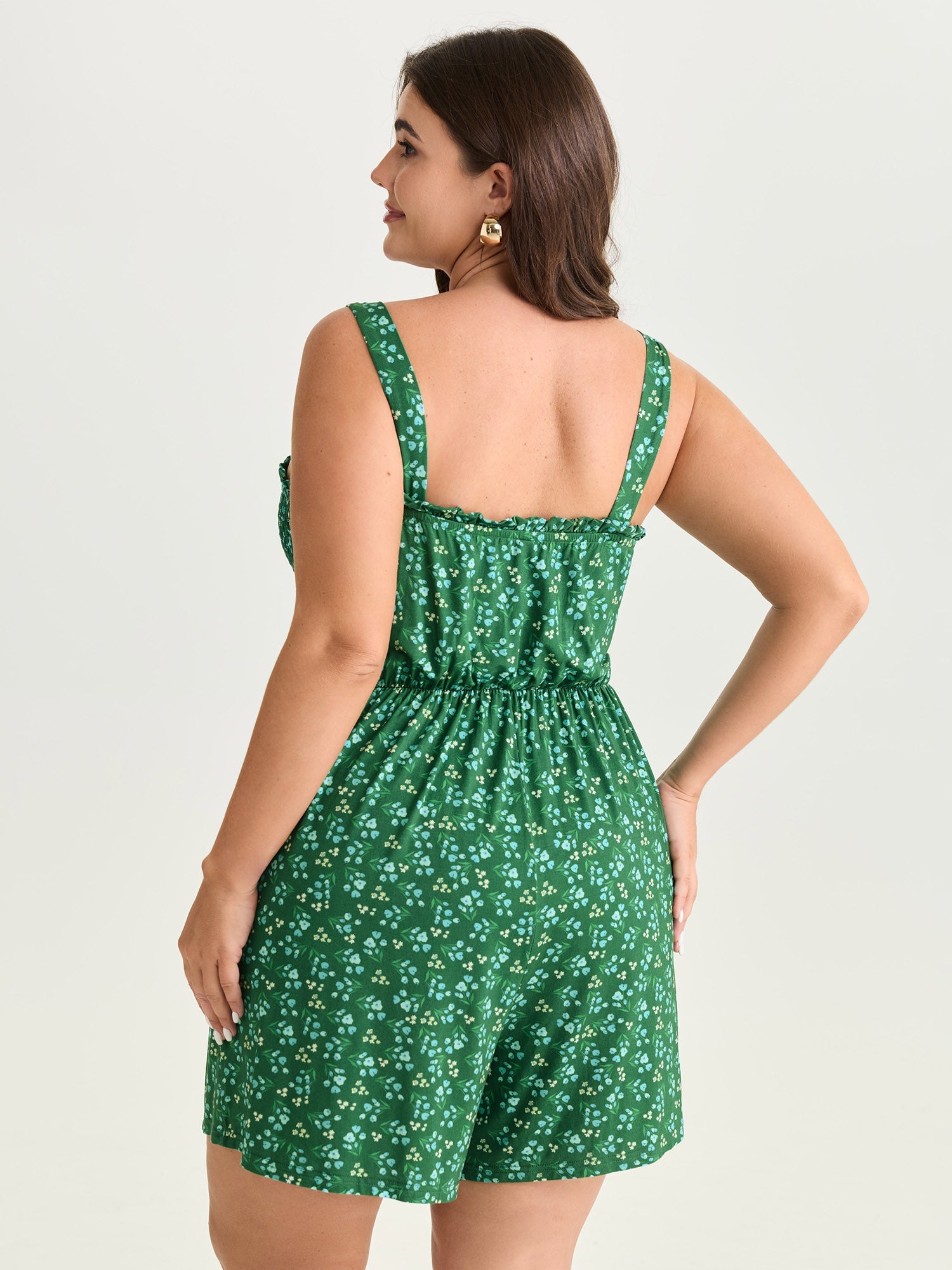 Floral Print Shirred Bodice Romper