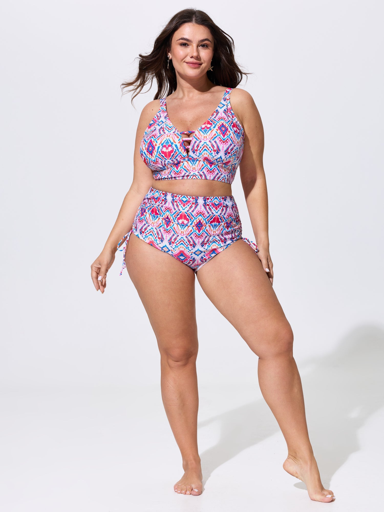 Geometric Print High Waisted Swim Bottoms