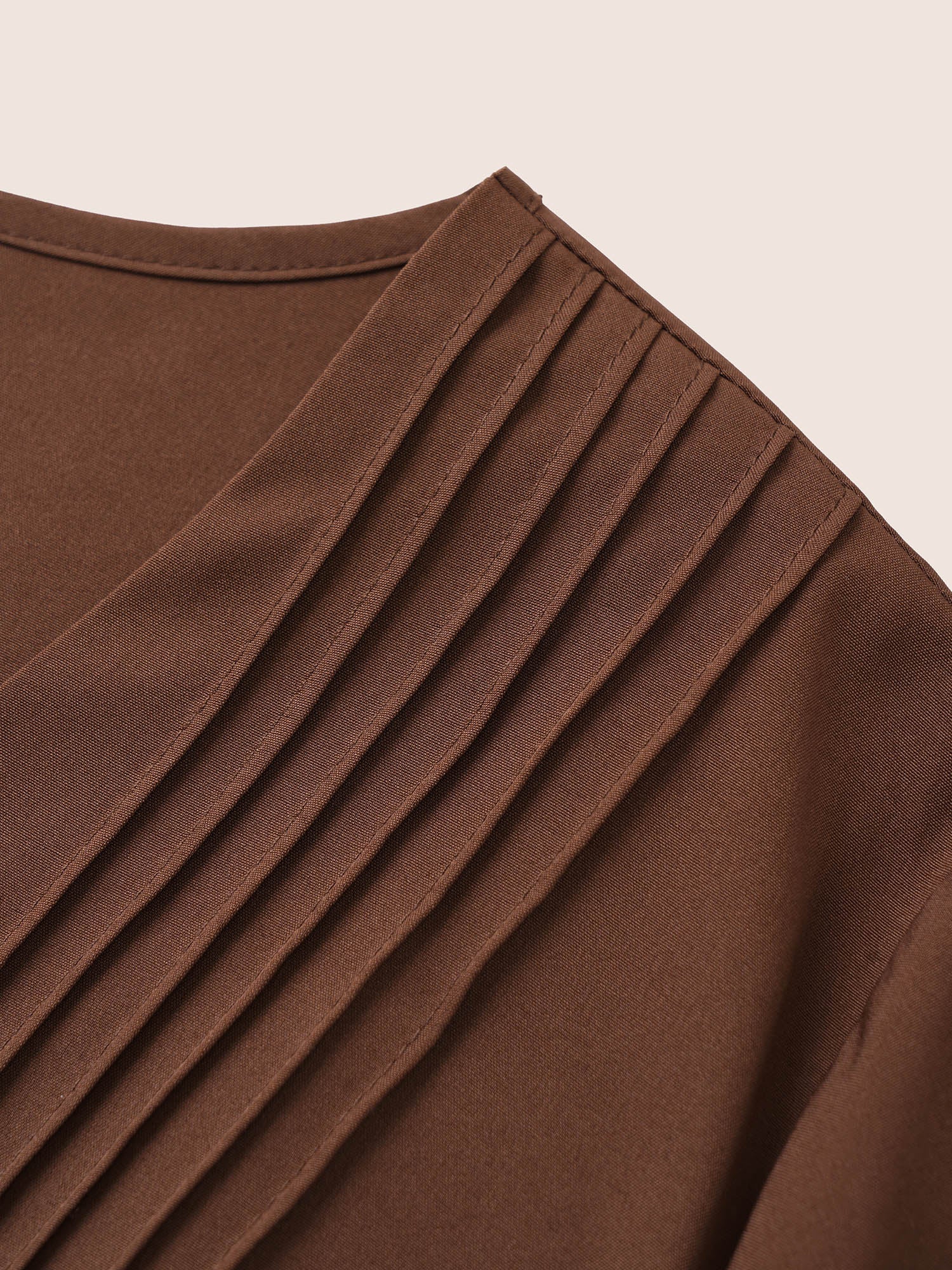 Solid Pleated Button Detail Lantern Sleeve Dress