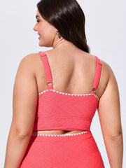 Textured Embroidered Edge Swim Top