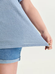 Stretchy Textured Round Neck Plain T-Shirt