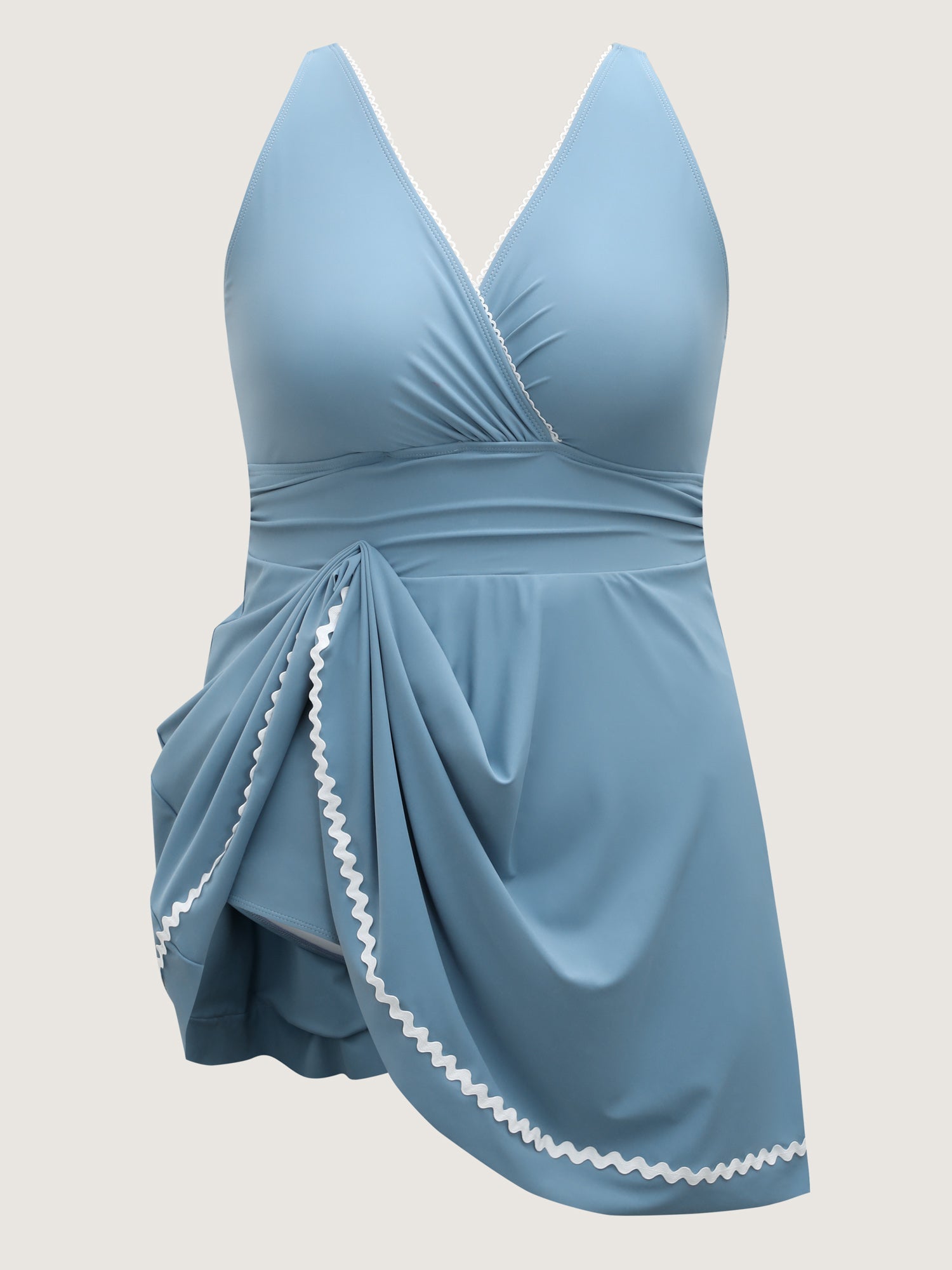 Solid Webbed Surplice Swim Dress