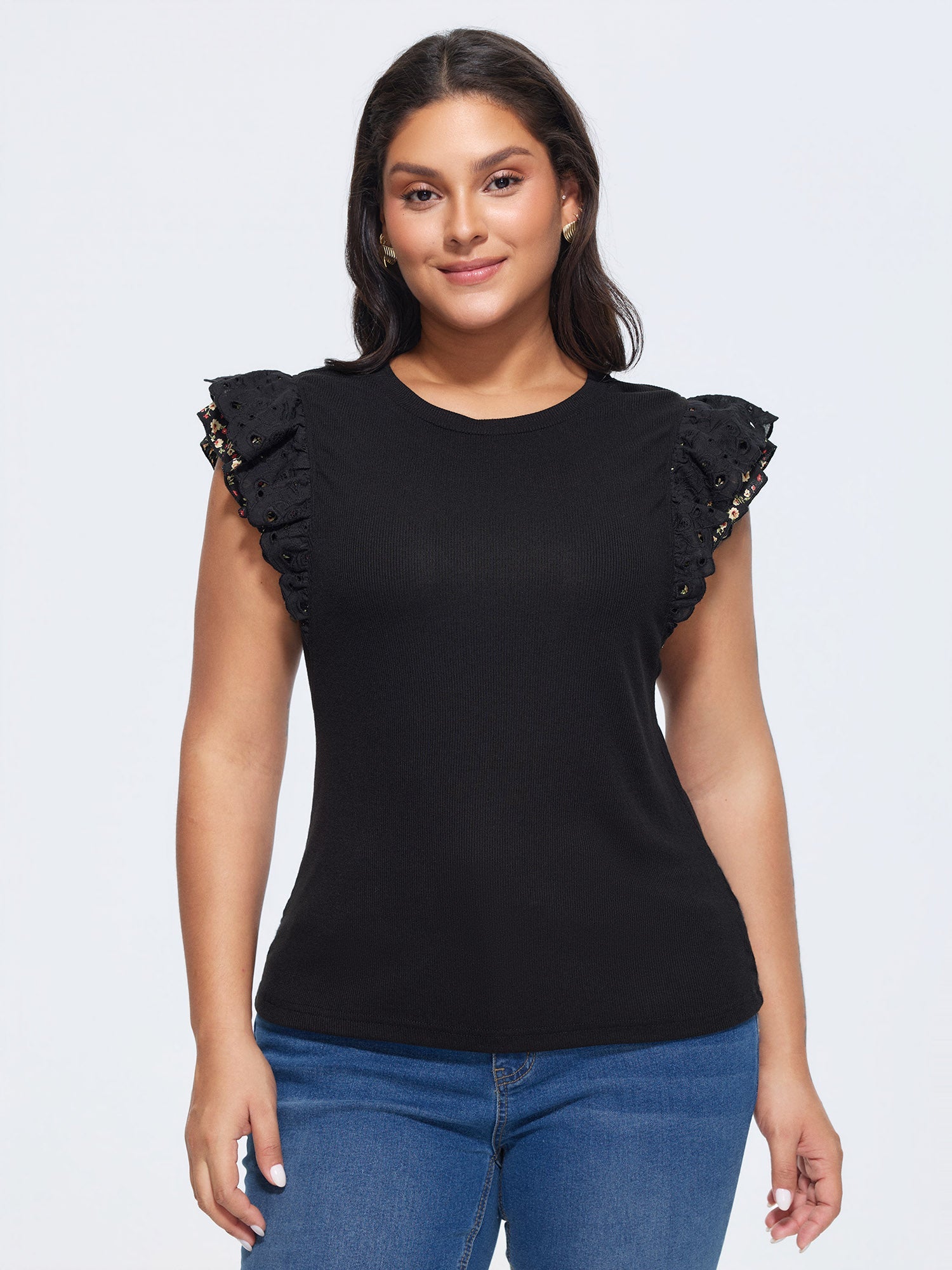 Stretchy Flutter Sleeve Fitted T-Shirt