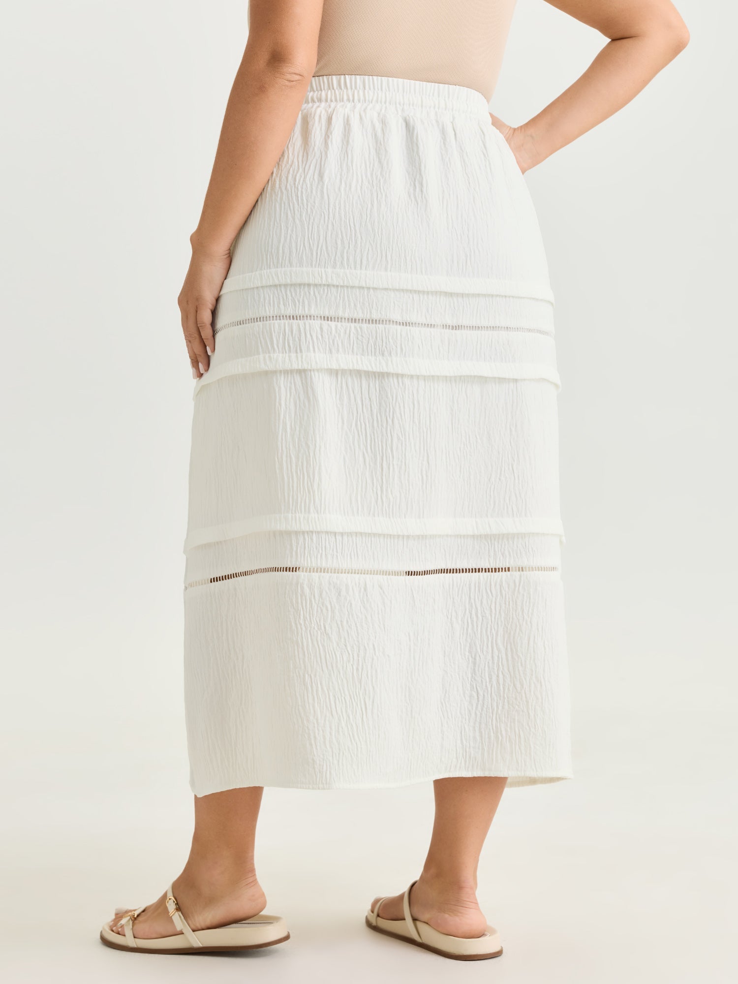 Lace Trim Tiered Drawstring Waist Maxi Skirt