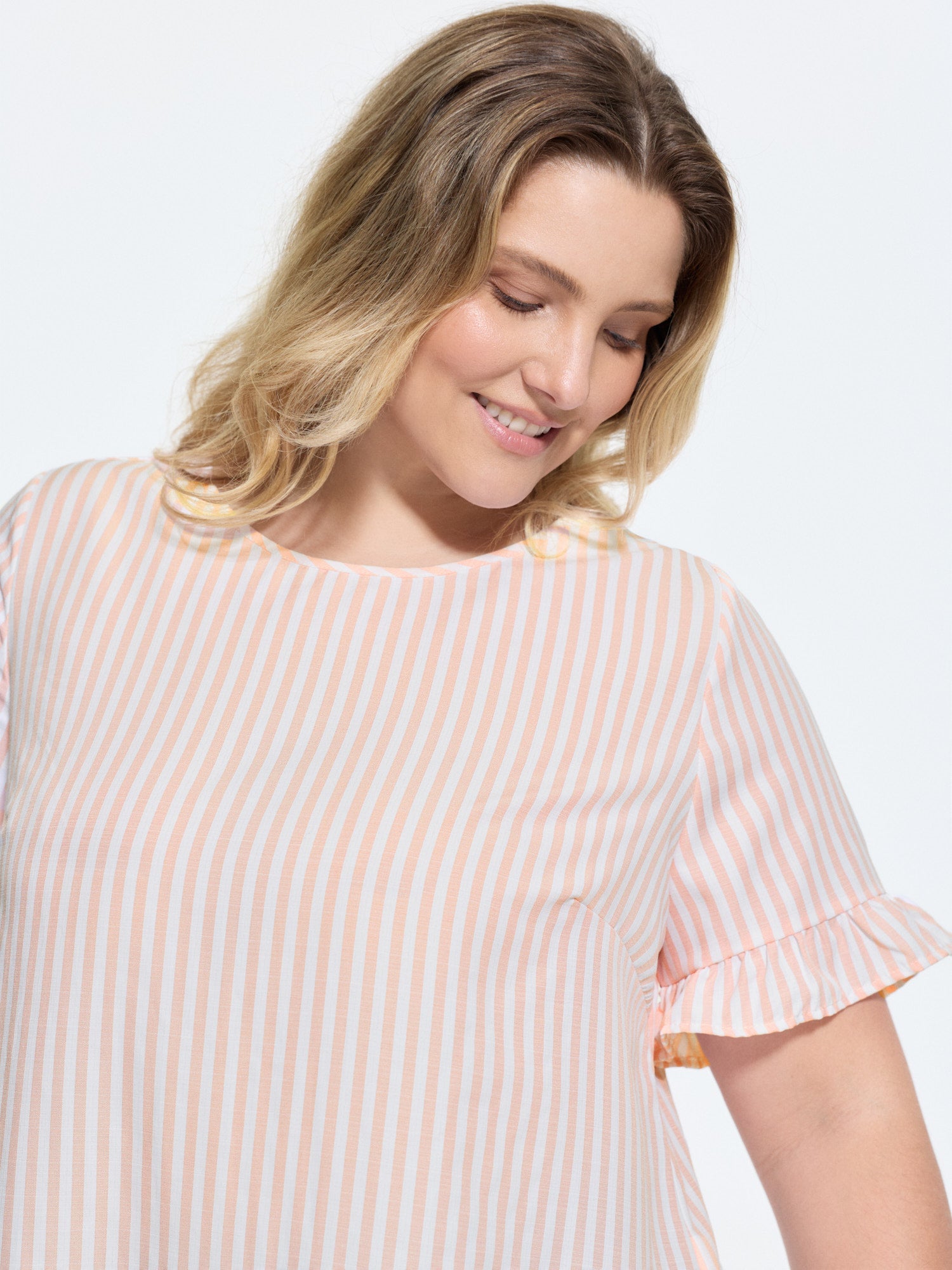 Striped Print Button Back Blouse