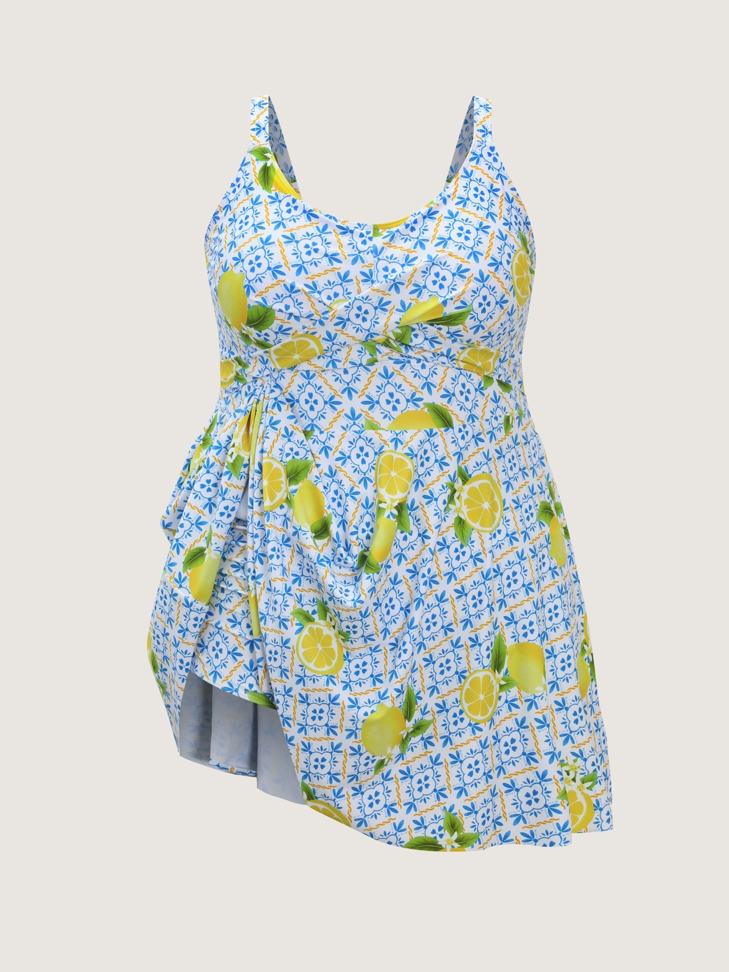 Anti-Float Ties Lemon Print Swim Dress