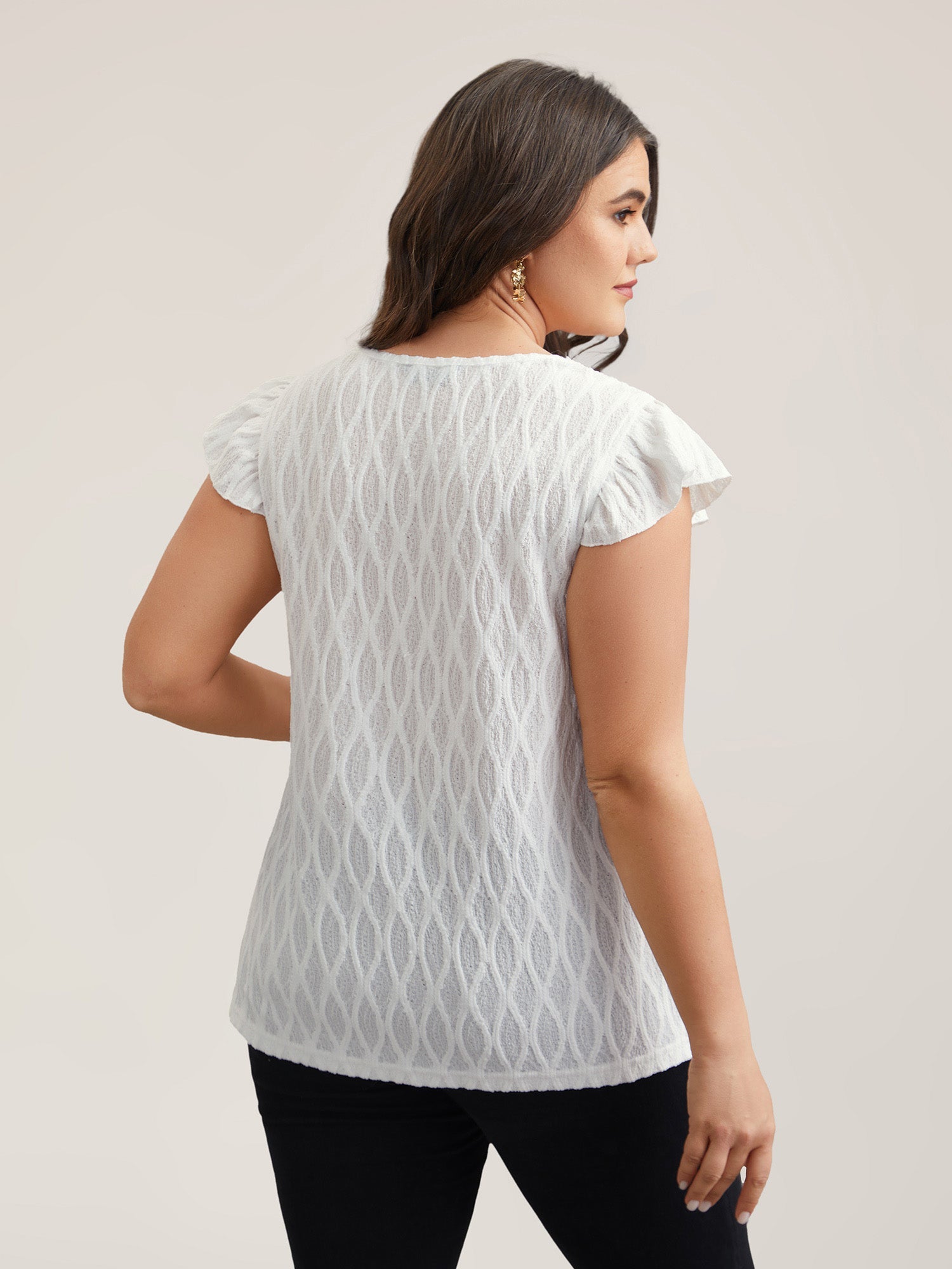 Textured Flutter Sleeve V-Neck Top