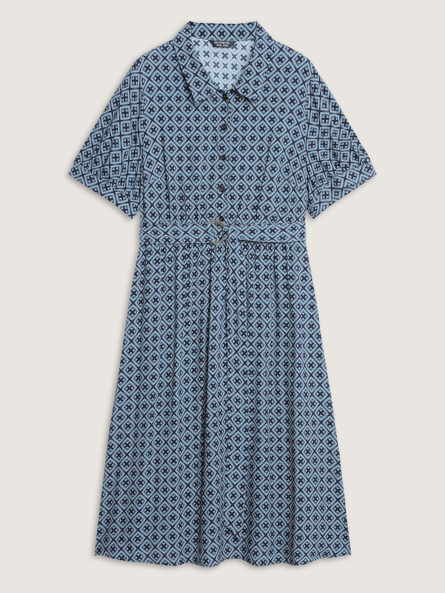 Geometric Print Belted Waist Maxi Dress