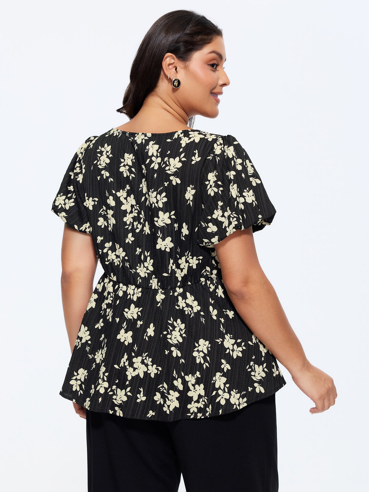 Floral Print Cinched-Waist Blouse