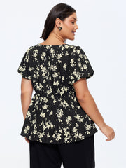 Floral Print Cinched-Waist Blouse