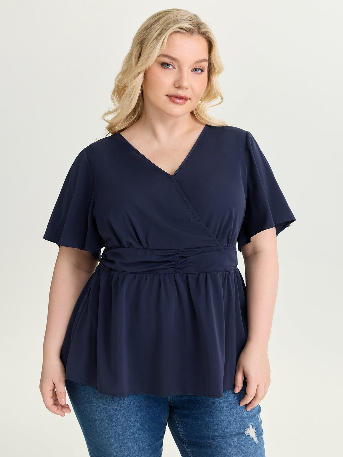 Flared Sleeve Pleated Waist Blouse