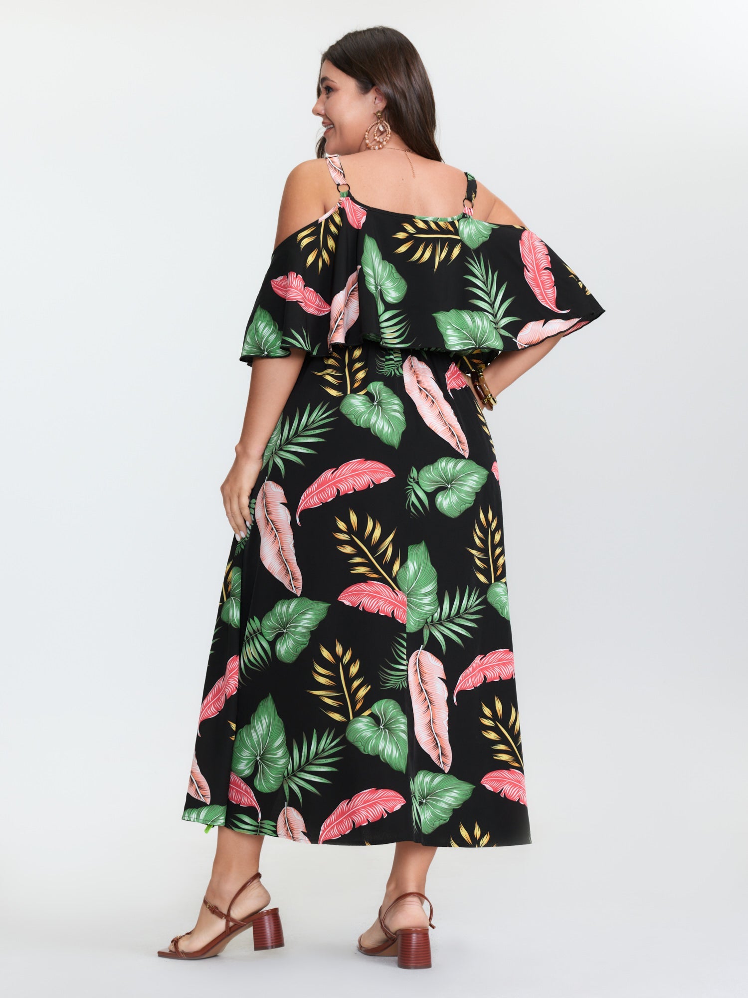 Tropical Pattern Off-Shoulder Maxi Dress
