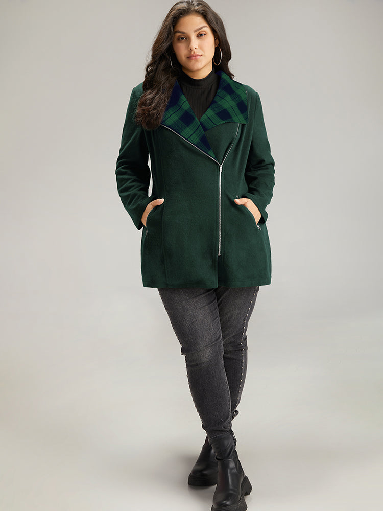 Plaid Patchwork Lapel Collar Zipper Coat