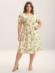 Citrus Print Bow Backless Midi Dress