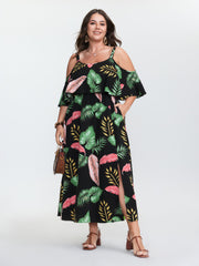 Tropical Pattern Off-Shoulder Maxi Dress