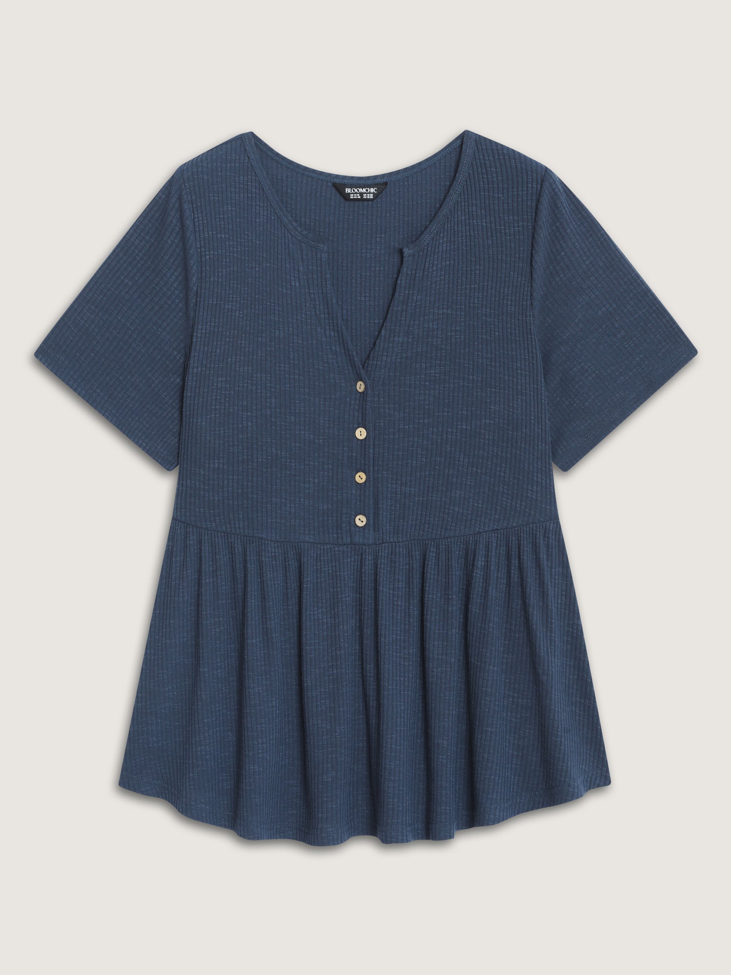 Stretchy Notched Collar Button Detail Knit Top