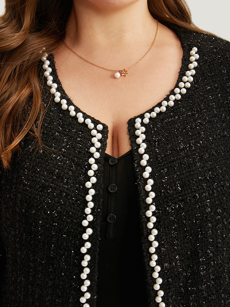 Pearl Tweed Beaded Texture Pocket Blazer