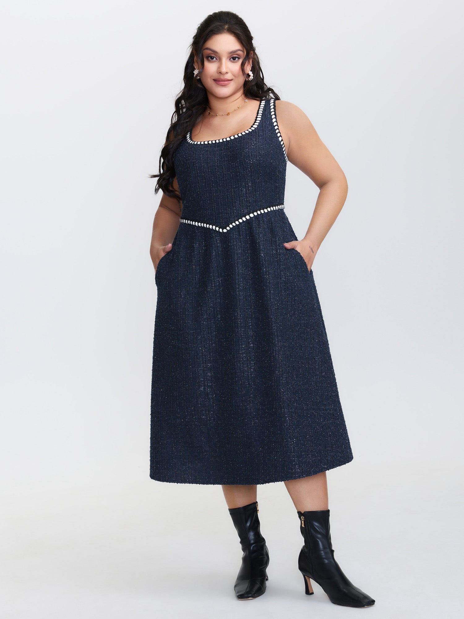 Tweed Pinafore Stretchy Midi Dress