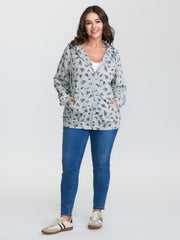 Floral Print Zipper Hoodie