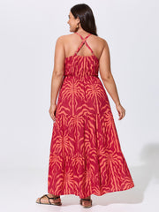 Tropical Breeze Print Stretchy Flowy Maxi Dress
