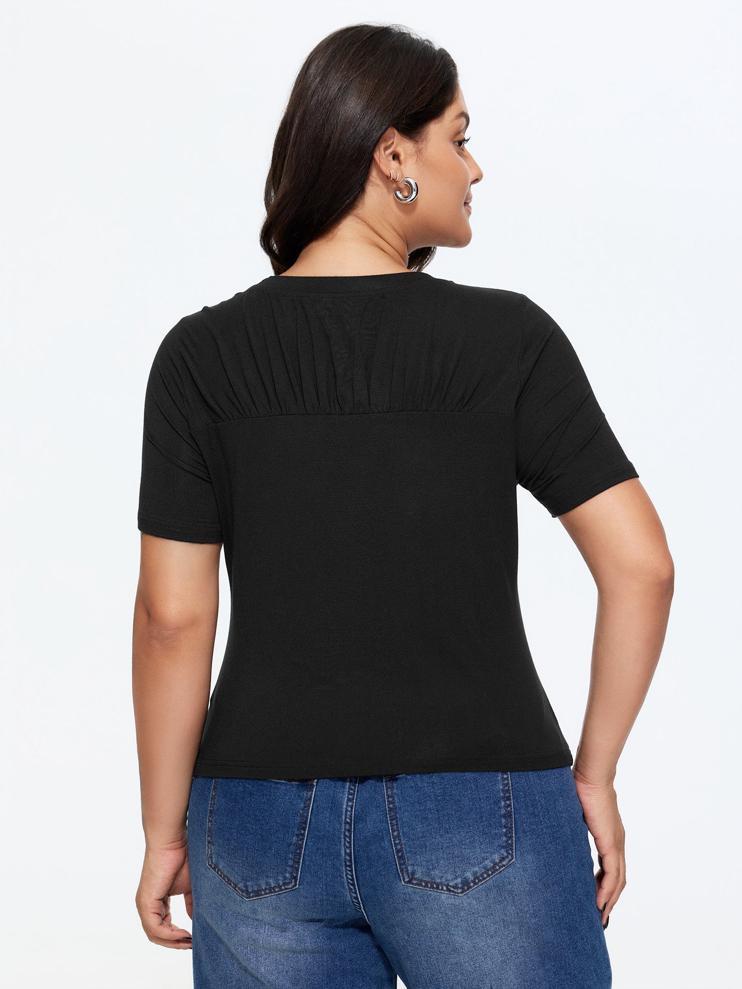 Supersoft Pleated Round Neckline Fitted T-Shirt