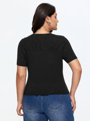 Supersoft Pleated Round Neckline Fitted T-Shirt