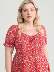 Micro Floral Print Shirred Bow-Tie Mini Dress