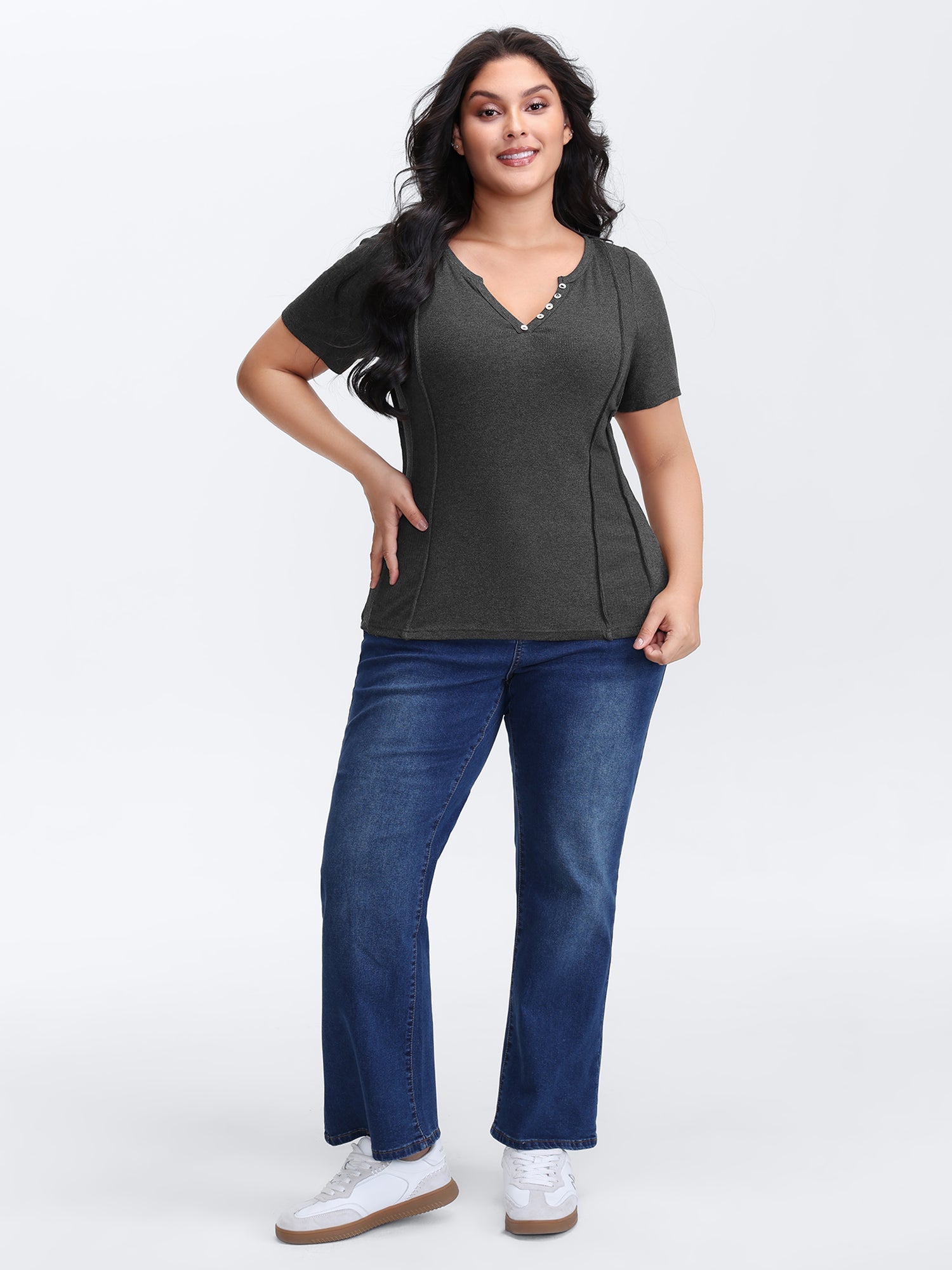 Supersoft Ribbed Split Neckline Fitted T-Shirt