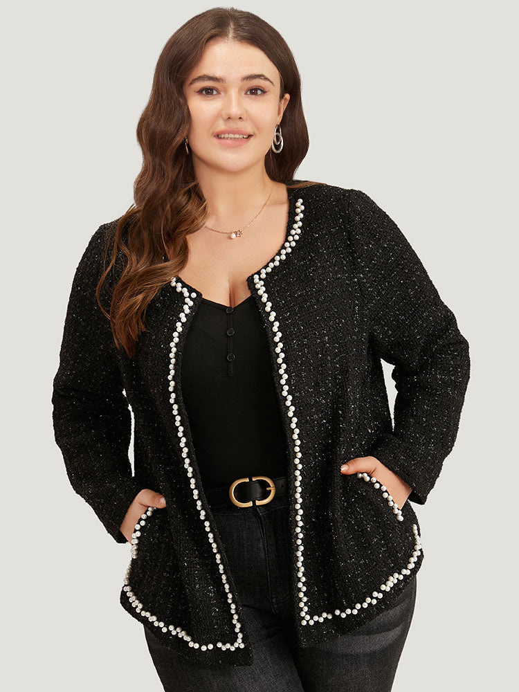 Pearl Tweed Beaded Texture Pocket Blazer