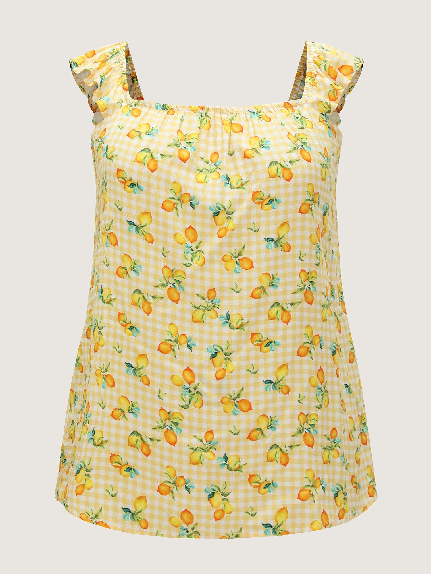 Supersoft Lemon Print Ruffled Sleeve Tank Top